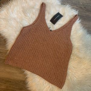 Camel knit v neck tank
